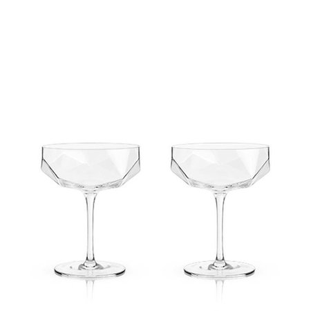 VISKI Viski 6267 7 oz Raye Faceted Crystal Coupe Glass; Clear - Set of 2 6267